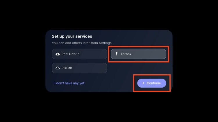 add debrid api key and click continue