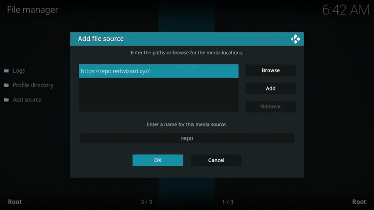 Type "repo" or any other name you would like to identify this source as and click OK