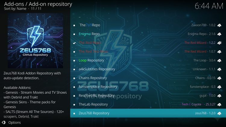 Select the Zeus768 Repository