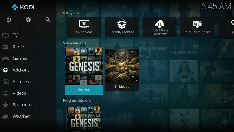 Then go back to the Home screen of Kodi and select Add-ons, then choose Genesis