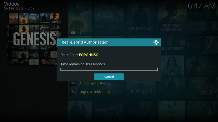 You are then provided with a real-debrid authorization code.