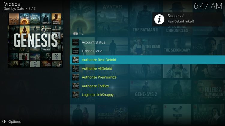 Return to Kodi and you should notice your Real-Debrid account is now logged in.