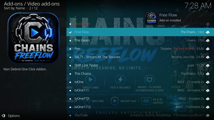 Wait a few seconds for the Free Flow Add-on installed message to appear