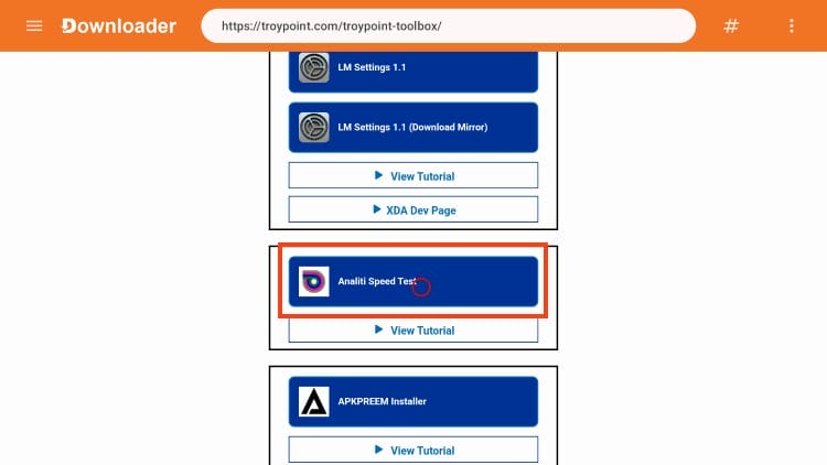 click to install analiti speed test