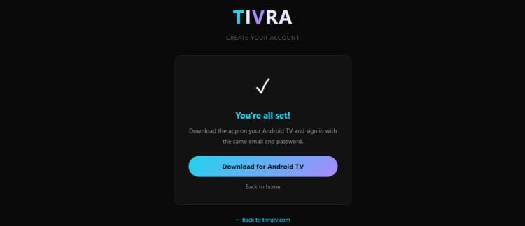 tivra account success message