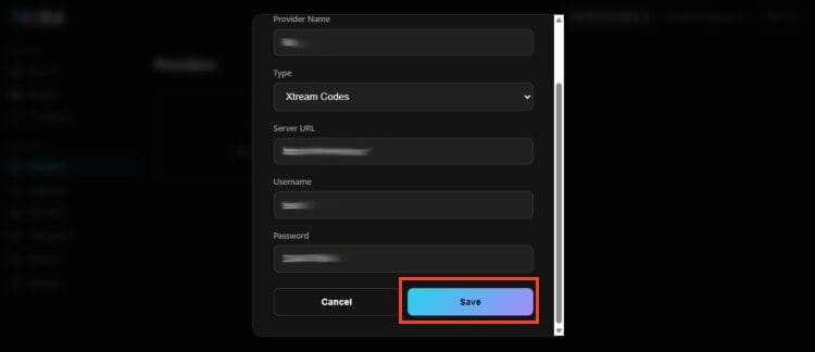 input service credentials and click save