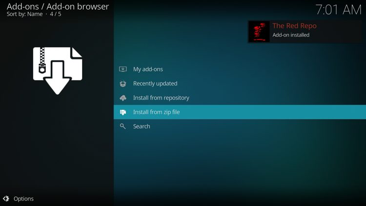 Wait for the "Red Repo Add-on installed" message to appear