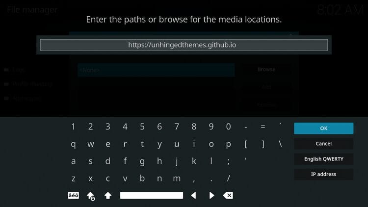 Type the following URL exactly how it is listed here - https://unhingedthemes.github.io and click OK