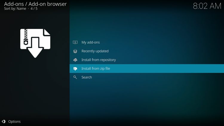 Click Install from zip file