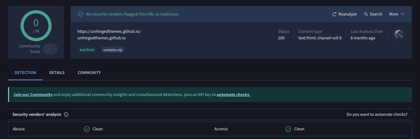 The Gears Addon VirusTotal Scan