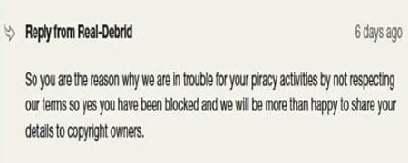 Real Debrid subscriber reply