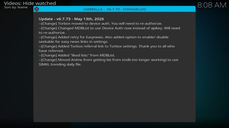 Umbrella Kodi update