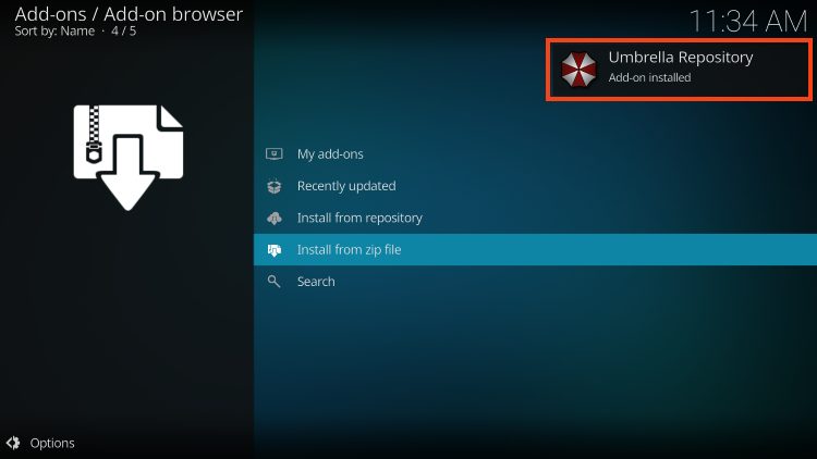 wait for umbrella repository addon installed message to appear