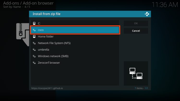 select coco for external providers on umbrella kodi addon