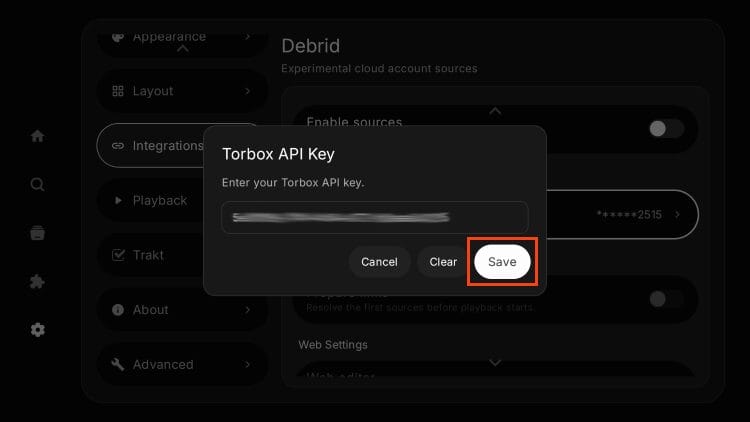 add torbox api key and click save